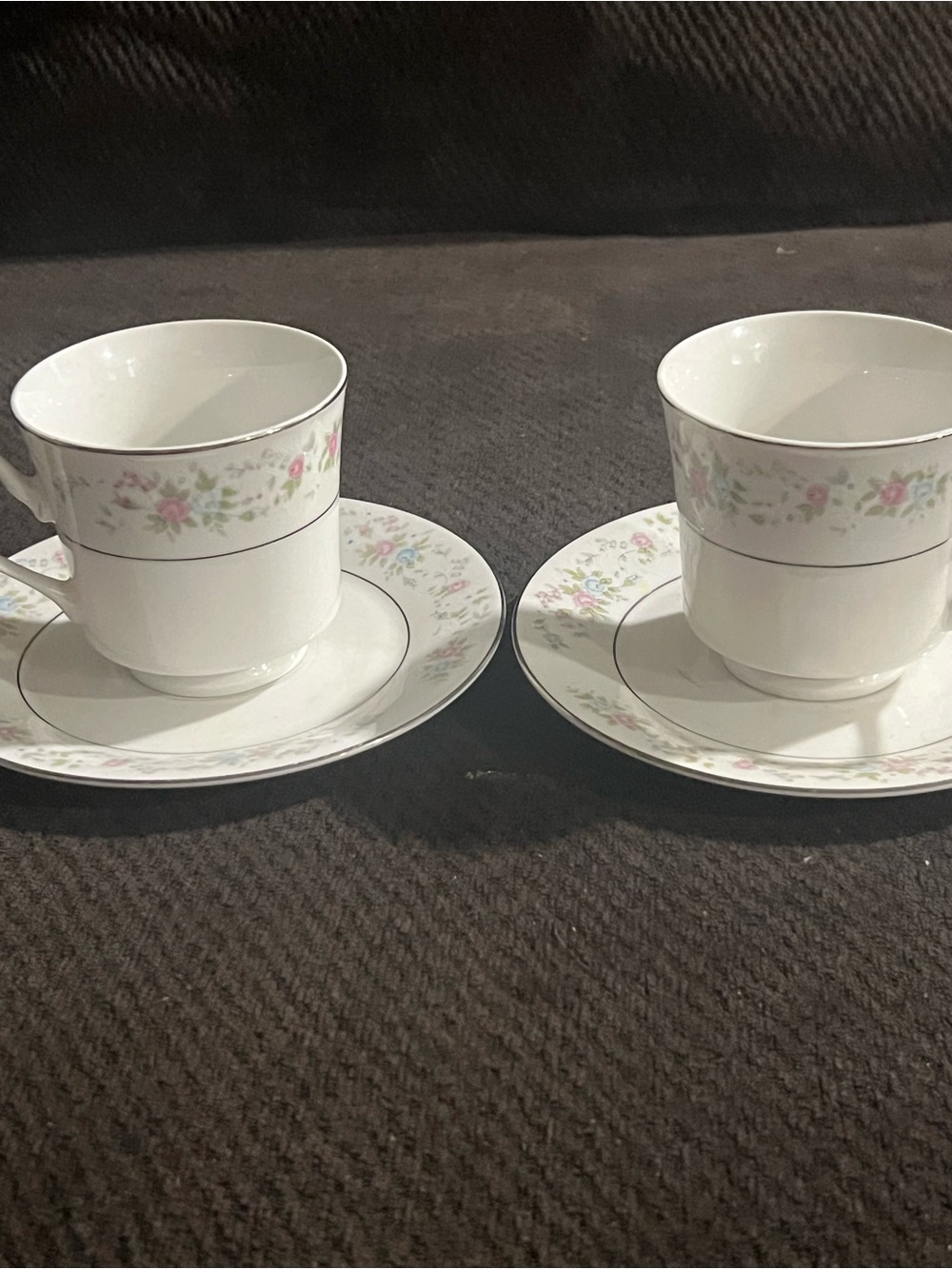 Sanyo fine china White Tea Cups with Pink Floral Trim - Set of
